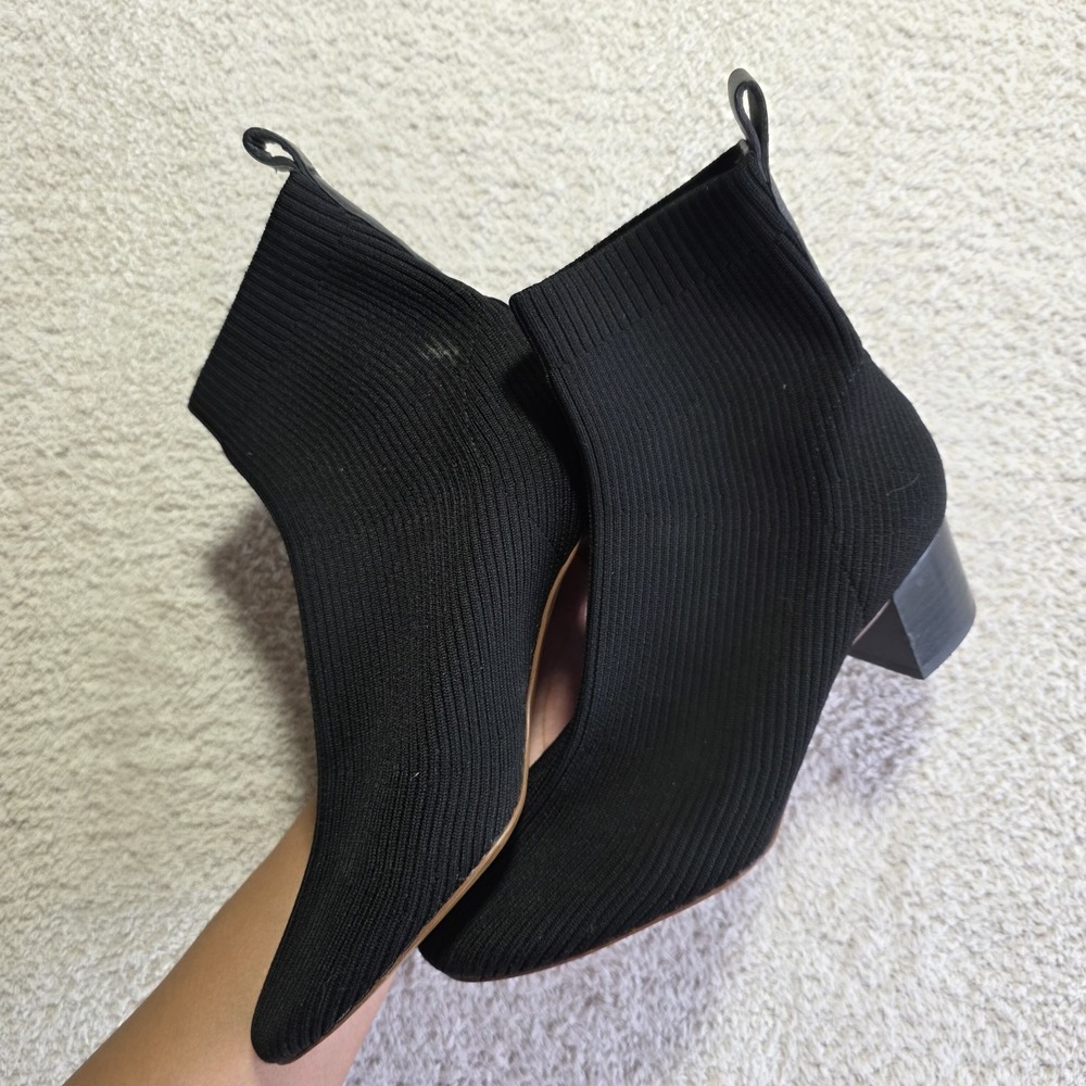 Everlane Black Knit glove Boots Block Heel Stretch Pointed Toe Women's 8.5 - Picture 1 of 7